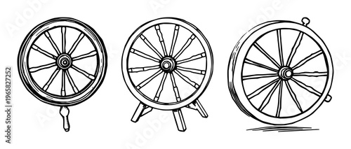 Tailor's chalk wheel set with black line art design featuring tailor's chalk wheel, clothing, textiles with fashion and sewing