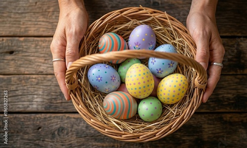 Colorful Easter Eggs Basket Holiday Celebration