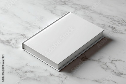 Blank white book cover on marble surface minimalist design