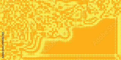 Yellow halftone pattern. Retro comic gradient background. Bright orange pixelated dotted texture overlay. Cartoon pop art faded gradient pattern. Vector backdrop for poster  banner  advertisement