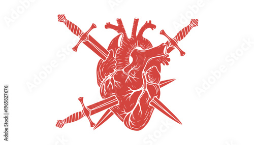 Heart icon with multiple swords piercing through it in red color