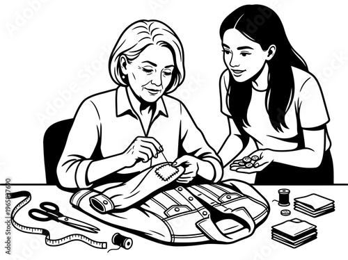 Women restoring denim for circular fashion