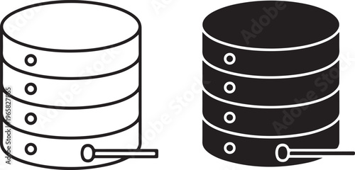 Two drum with circular side details and drumsticks in black and white line and solid silhouette styles