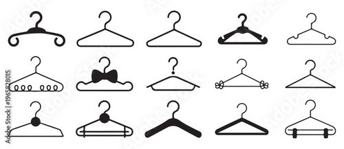 Decorative clothes hanger icons with bow ties, suit and bridal wardrobe organization. vector illustration eps 10