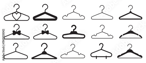Standard clothes hanger line icons, basic wardrobe and closet symbols. vector illustration eps 10