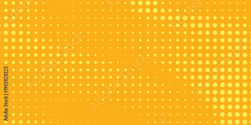 Yellow halftone pattern. Retro comic gradient background. Bright orange pixelated dotted texture overlay. Cartoon pop art faded gradient pattern. Vector backdrop for poster  banner  advertisement