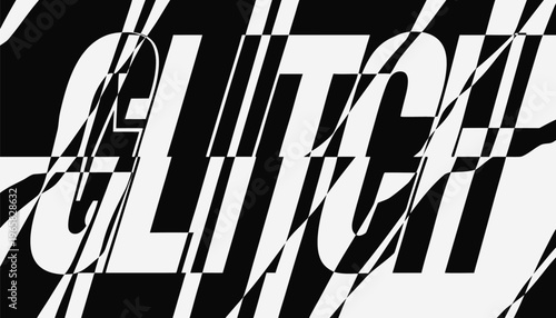 A black and white vector graphic illustration of the word glitch
