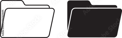 Two file folder one with a black outline and one solid black silhouette on a white background