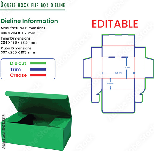 Double Hook Flip Box Dieline With Dimensions And Cut Lines packaging template