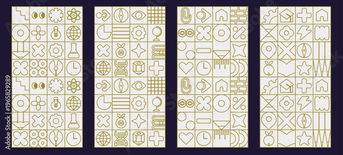 School line pattern story with children color mosaic and shape line geometry.