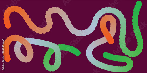 Abstract 3D colorful fluid line composition on dark purple background with neon green and blue gradient curves