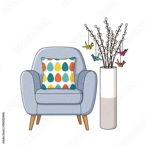 Professional Kitchen Whisk Vector Illustration for Modern Minimalist Easter Decor