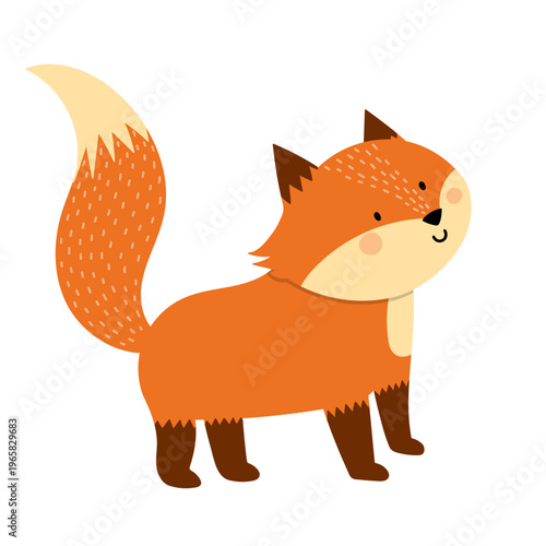 Cute little fox in cartoon style. Adorable forest character isolated on white background. Vector illustration