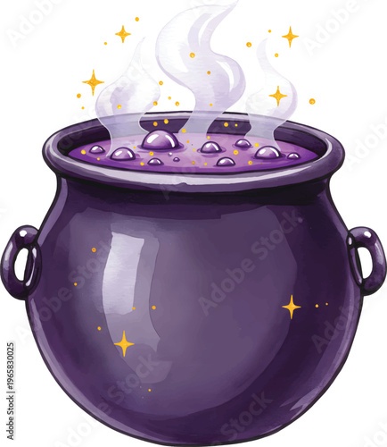 Vector Illustration Witch's Cauldron with Bubbling Purple Potion