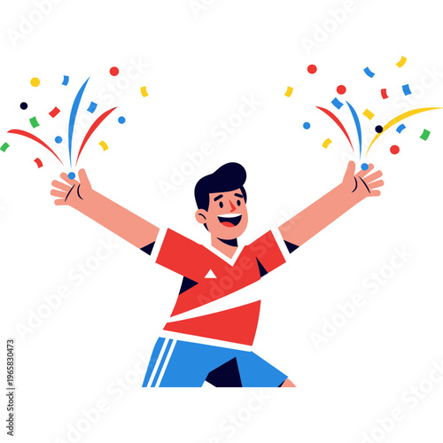 Man Celebrates with Colorful Confetti