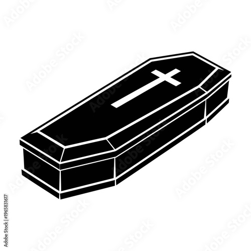 Vector of a coffin with a white cross design on the lid