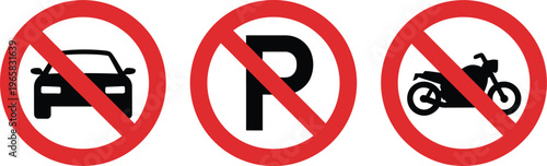No parking sign vector illustration no car parking and no bike parking symbols for traffic regulation safety urban signage