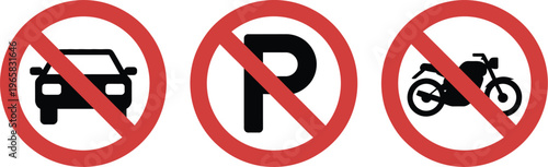 No parking sign vector illustration no car parking and no bike parking symbols for traffic regulation safety urban signage