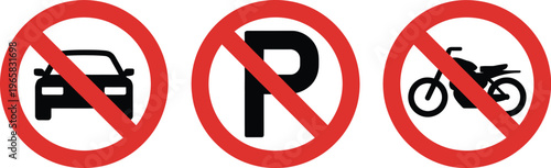 No parking sign vector illustration no car parking and no bike parking symbols for traffic regulation safety urban signage