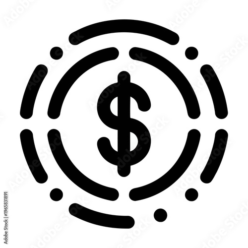 Vector graphic featuring a dollar sign encircled by concentric rings and dots