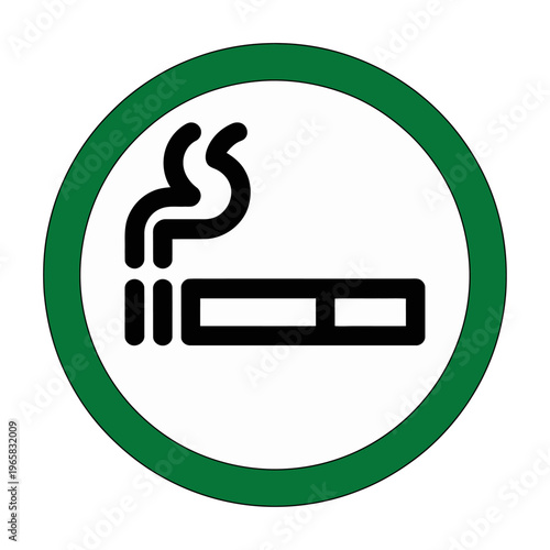 Green circular vector sign with a black cigarette and smoke indicates smoking permitted