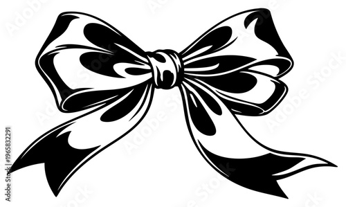 Symmetrical satin ribbon bow with reflective glossy surface, smooth fabric decoration for elegant gift wrapping and fashion branding