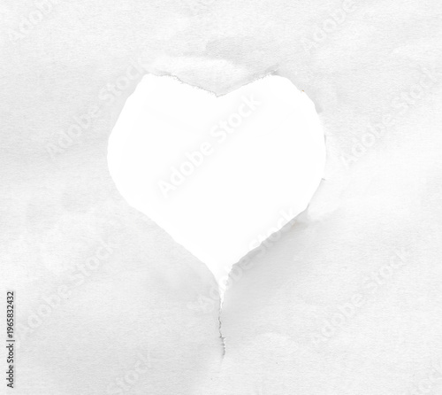 Hole in paper like heart with torn edges and texture isolated on transparent background.