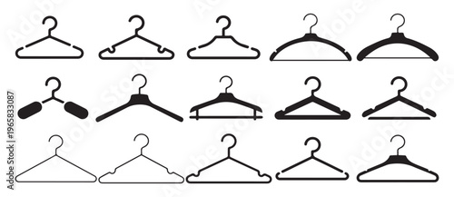 Multi-level clothes hanger icons with clips, specialized wardrobe organization. vector illustration eps 10