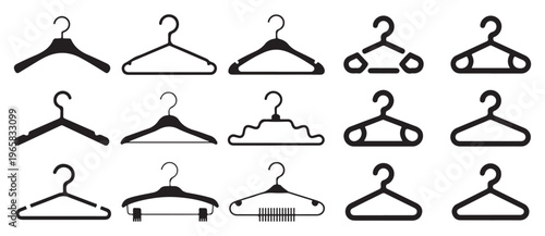 Bold outline clothes hanger icons, heavy duty wardrobe organization symbols. vector illustration eps 10