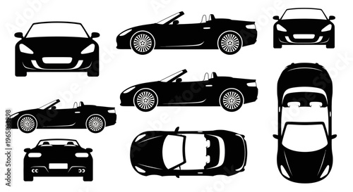 Black Convertible Sports Car - Multiple Views: Front, Side, Top, Rear