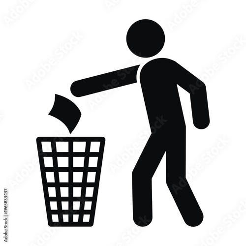 Vector of a person throwing trash into a bin for proper disposal.