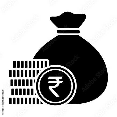 Vector of a money bag with coins and a stack of banknotes