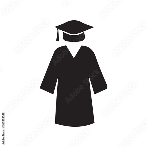  Graduation gown and cap silhouette , academic robe and mortarboard vector set for university commencement and ceremony.