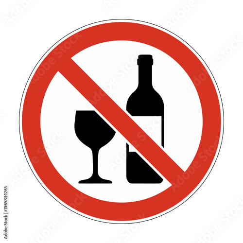 Circular sign with a red slash prohibits alcohol consumption in vector style