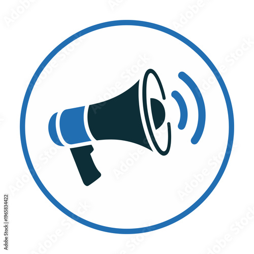 Simple blue and vector of a megaphone amplifying sound waves