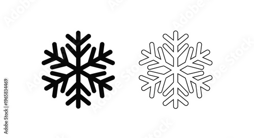 Two black and white snowflake illustrations with differing levels of detail