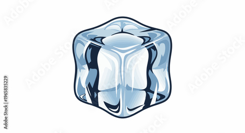A cartoon-style ice cube with sharp edges and reflective surfaces