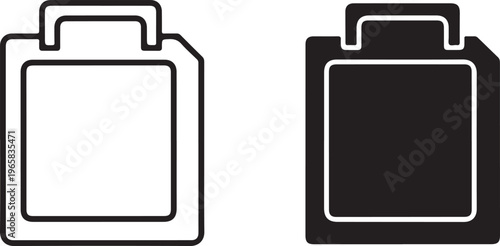 Two square clipboards with handles in outline and solid black silhouette styles