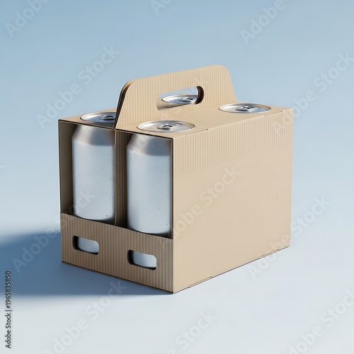 Cardboard Six Pack Beverage Can Carrier Packaging on a Light Blue Background