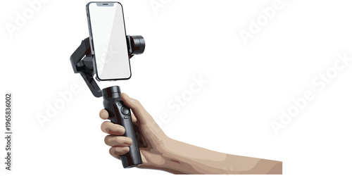 Smartphone gimbal stabilizer illustration, mobile videography equipment artwork, handheld camera design, content creator vector, professional filming illustration