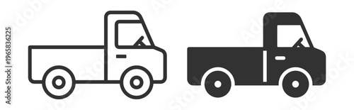 icon set of pickup trucks line and solid style vehicle illustrations on transparent background