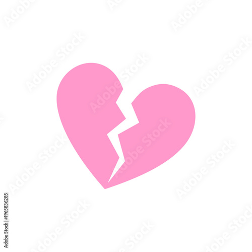 Simple graphic illustration of a pink broken heart with a jagged crack on a plain white background, symbolizing sadness and loss.