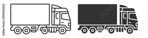 Photos truck icon set in line and solid styles vector illustration on transparent backg