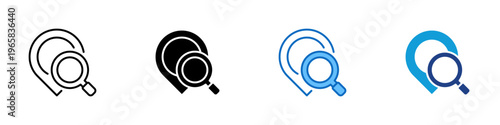 Location Search Multiple Style Icon Design Vector - Map pin with magnifier representing location search, place discovery, and geographic lookup