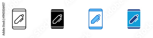 Mobile Edit Multiple Style Icon Design Vector - Smartphone with pen representing mobile editing, content creation, and digital writing
