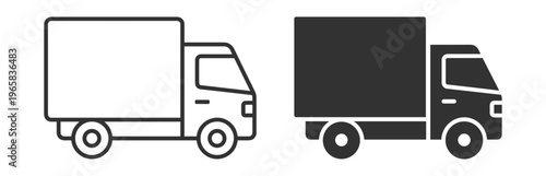 delivery truck icon set line and solid style vector illustration on transparent background