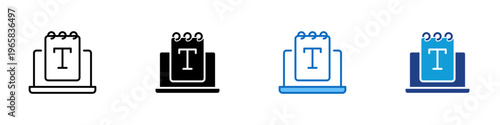 Text Note Multiple Style Icon Design Vector - Notepad with letter T representing text formatting, typography editing, and content writing