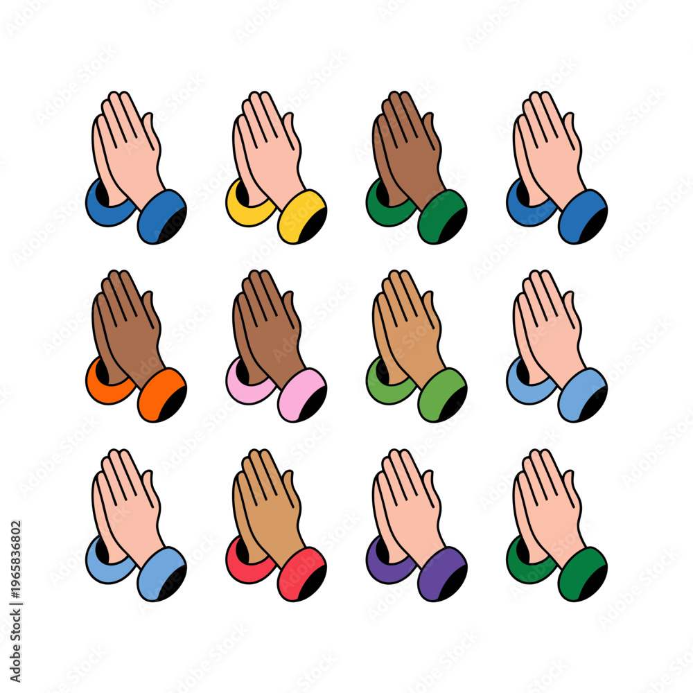 Fototapeta premium A diverse group of hands with palms together in prayer