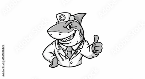 Cartoon shark doctor giving a thumbs-up gesture