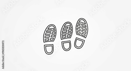 Three black outline shoe sole prints arranged in a diagonal line